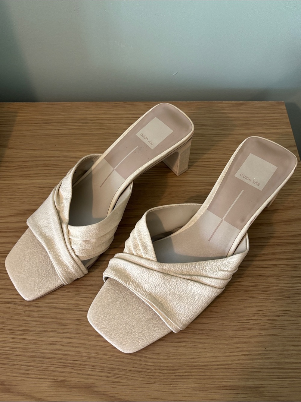 Dolce Vita Ivory Ruched Block Heel Mules